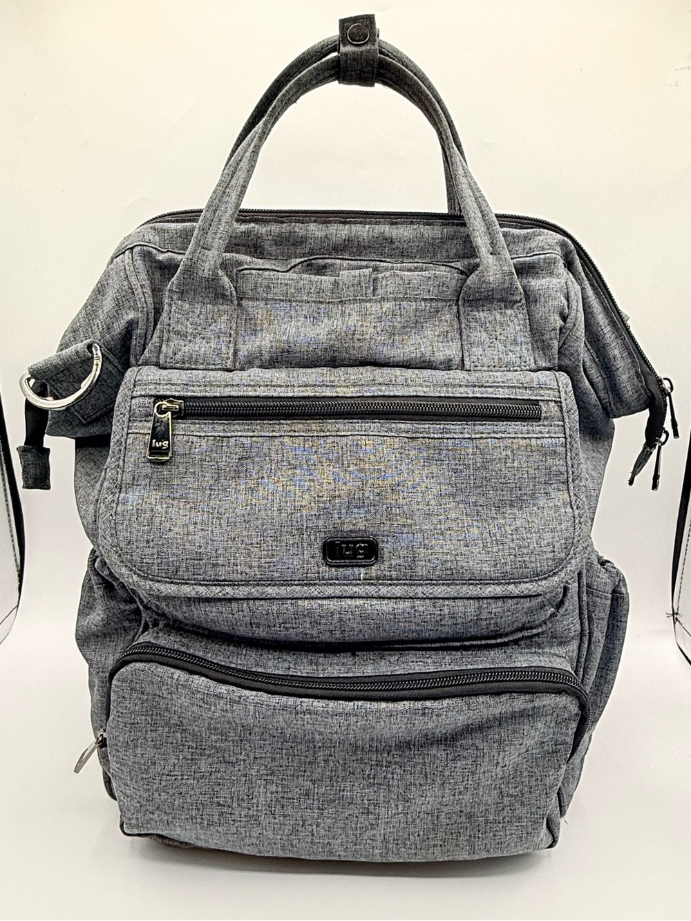 Lug RFID Convertible Diaper Bag Backpack Gray Floral Organizer Seat Belt Pads